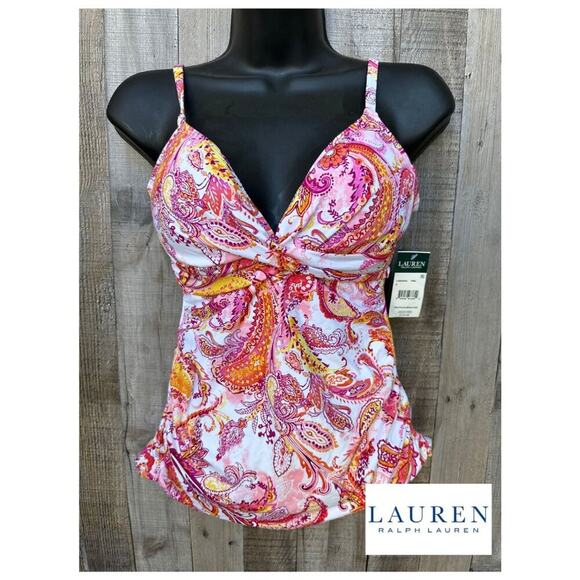 Lauren Ralph Lauren Women's Fiesta Paisley Shirred Swim Tankini Top | Size 8 - Picture 1 of 14